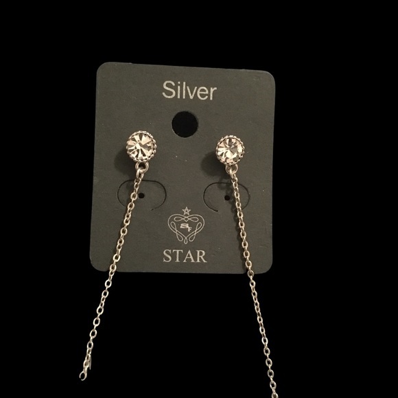 Silver Star White Pom Pom Dangle Fashion Earrings - Picture 4 of 8